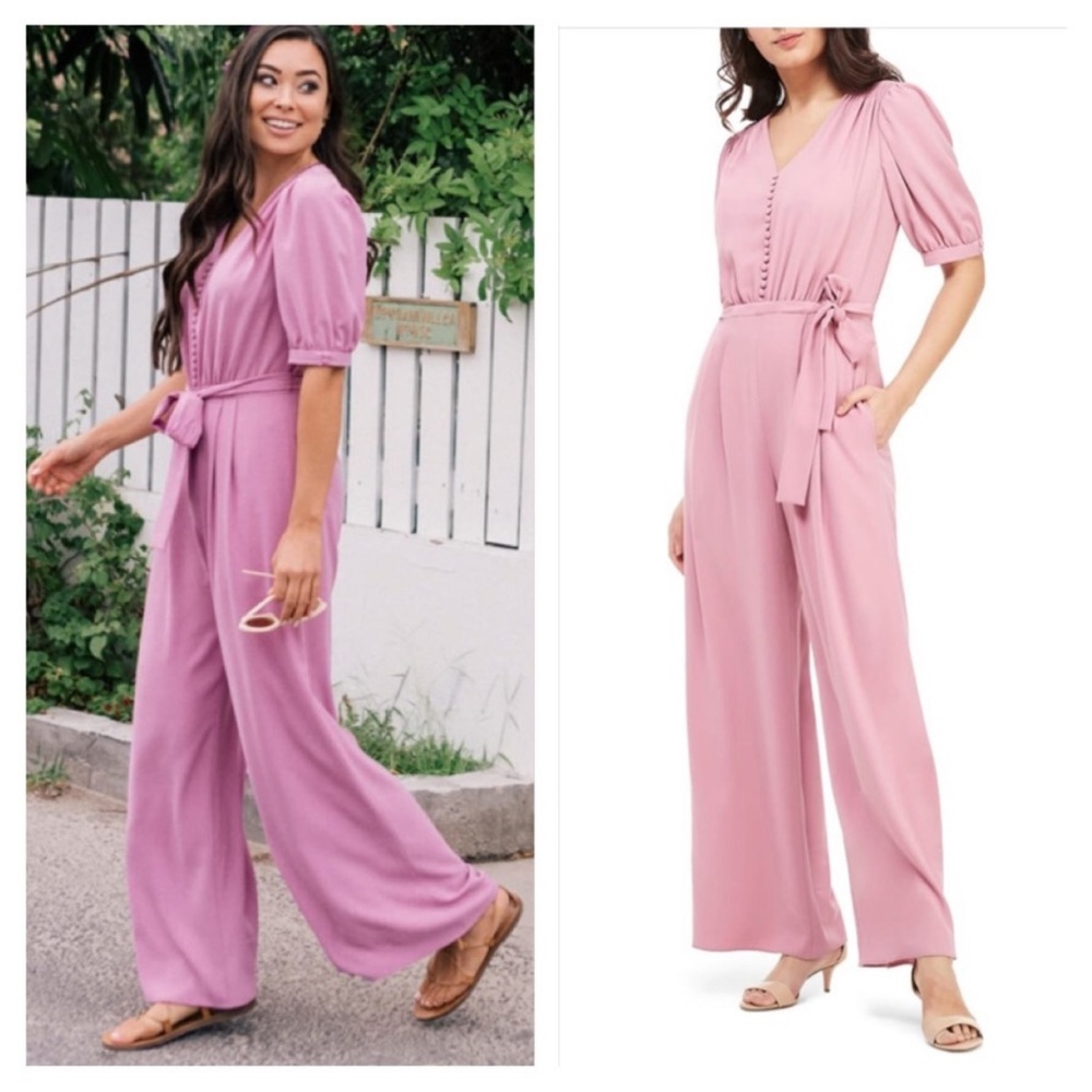 Gal Meets Glam Gabriella Button Bodice Jumpsuit